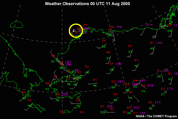 Weather Observations in Alaska, Eastern Russia, and the Bering, Chukchi, and Beaufort Seas 00 UTC 11 Aug 2000