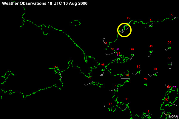 Weather Observations in Alaska, Eastern Russia, and the Bering, Chukchi, and Beaufort Seas 18 UTC 10 Aug 2000