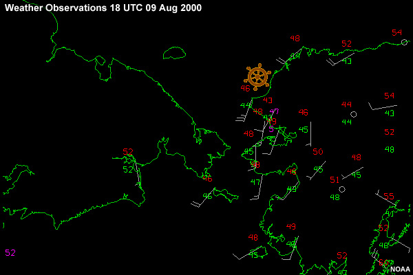 Weather Observations in Alaska, Eastern Russia, and the Bering, Chukchi, and Beaufort Seas 18 UTC 09 Aug 2000