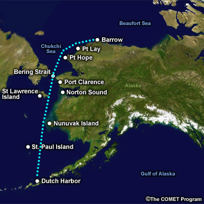 Map of Alaska with locations in scenario
