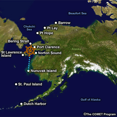 Map of Alaska with locations in scenario