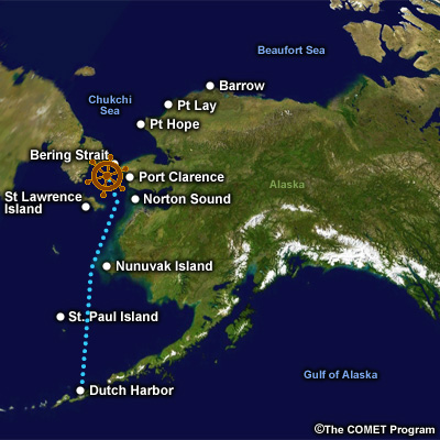 Map of Alaska with locations in scenario