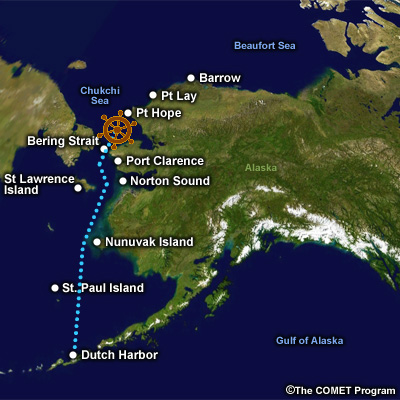 Map of Alaska with locations in scenario
