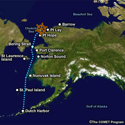 Map of Alaska with locations in scenario