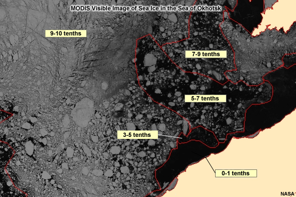 MODIS visible image of sea ice in the Sea of Okhotsk