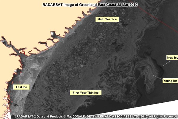 RADARSAT Image of Greenland East Coast 28 Mar 2010